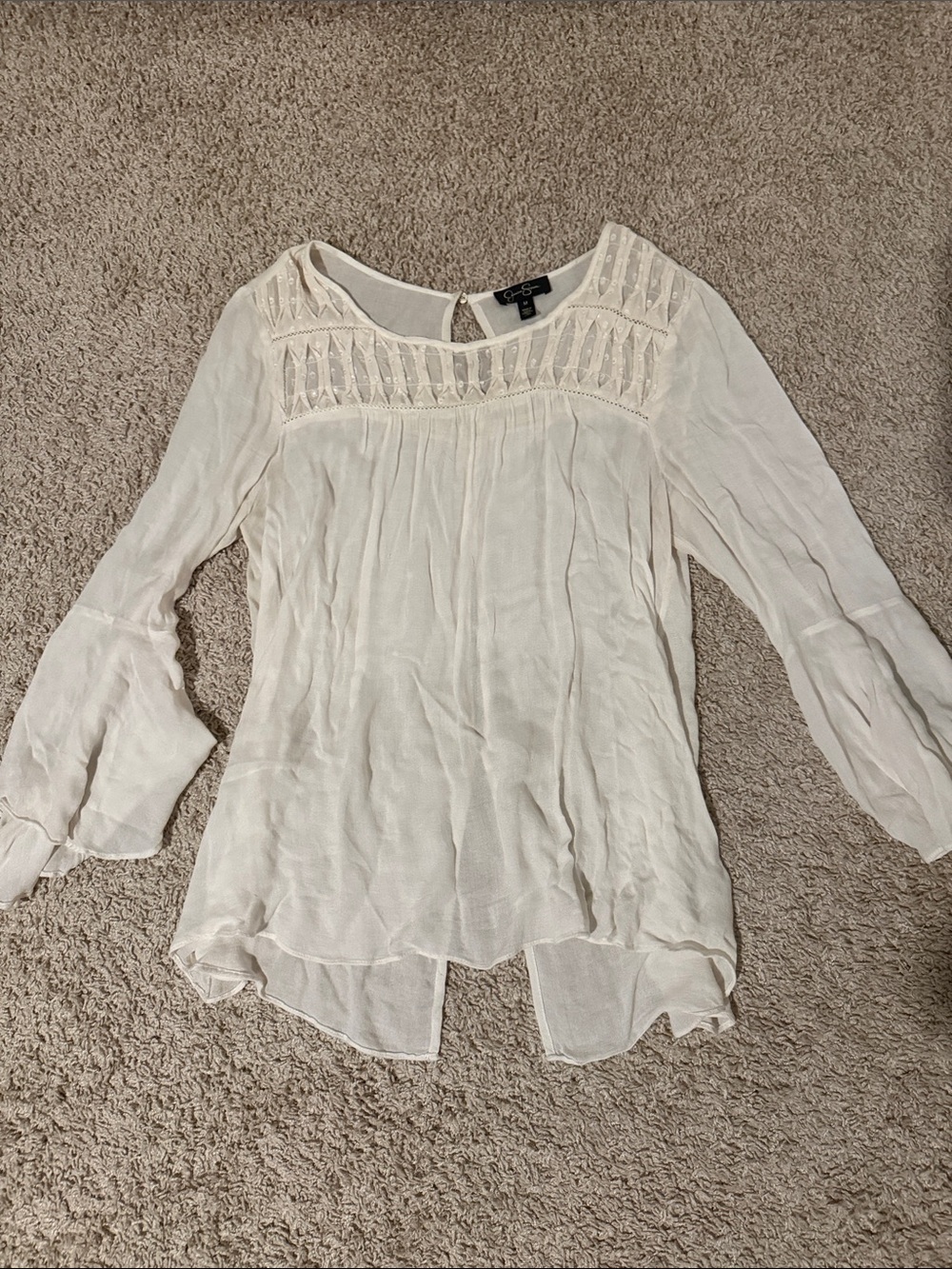 Jessica Simpson Cream Crochet Yoke Bell Sleeve Blouse